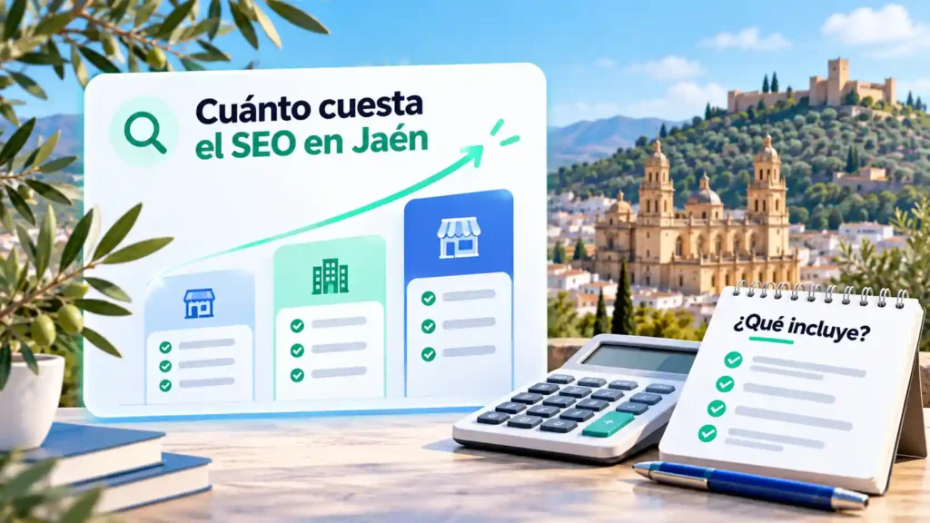 Cuánto cuesta el SEO en Jaén: tarjeta con tres niveles de precio para negocio local, provincial y tienda online