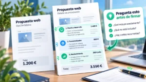 Dos presupuestos de diseño web comparados: propuesta básica y propuesta detallada con tres conceptos